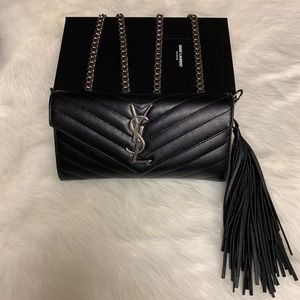 YSL Monogram Black Leather Wallet on Generic Chain